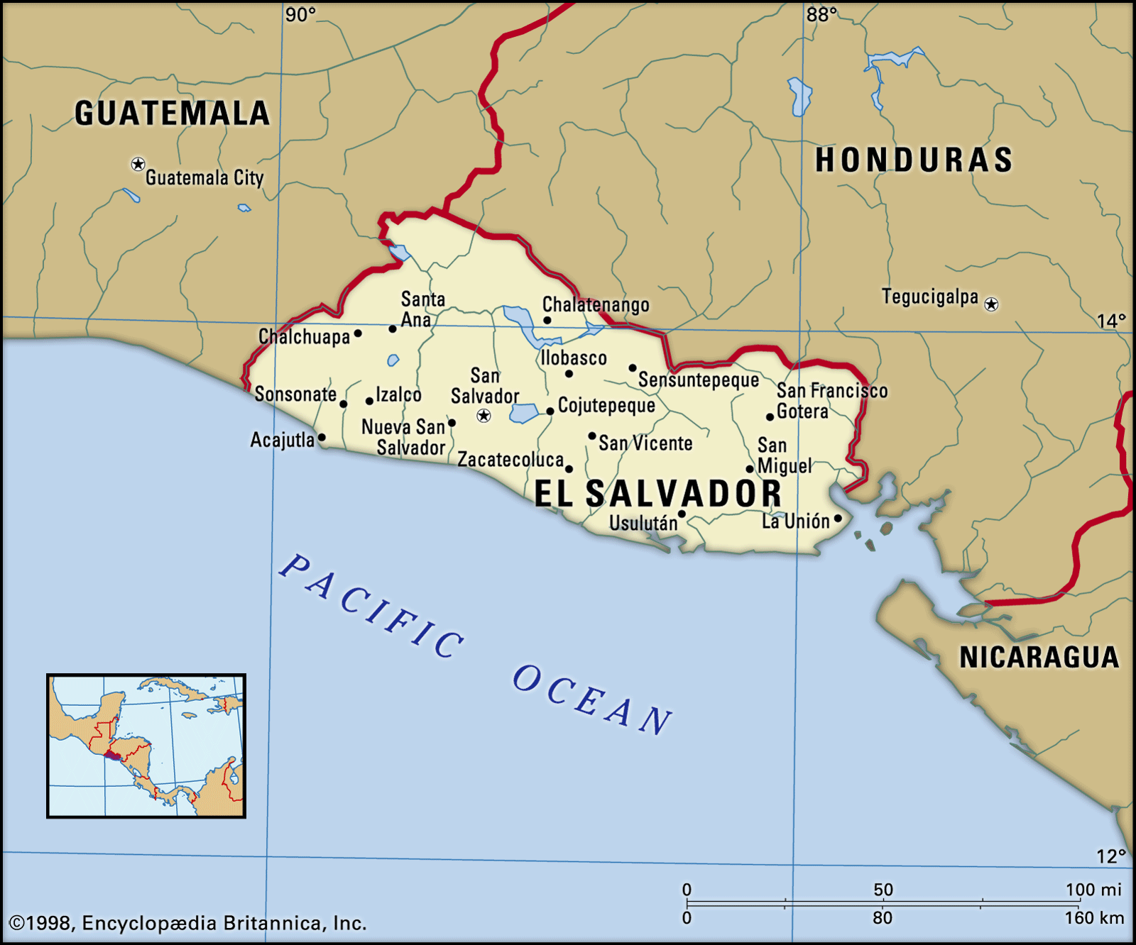 El Salvador Boundaries Map Cities Locator 2 